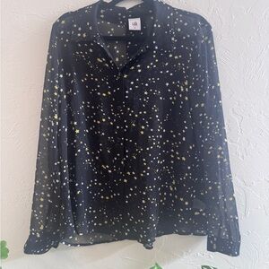 Cabi sheer star print black button down shirt